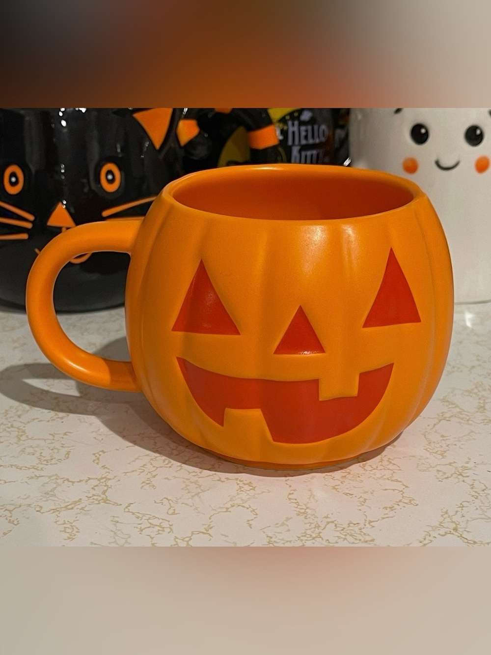Halloween Jack o Lantern Hallmark Smiling Pumpkin Sculpted Coffee Cup Mug 20 oz.